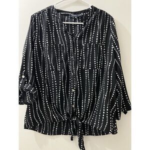 Adrienne Vittadini Women's Blouse Button Down‎ Shirt M Black White and Black